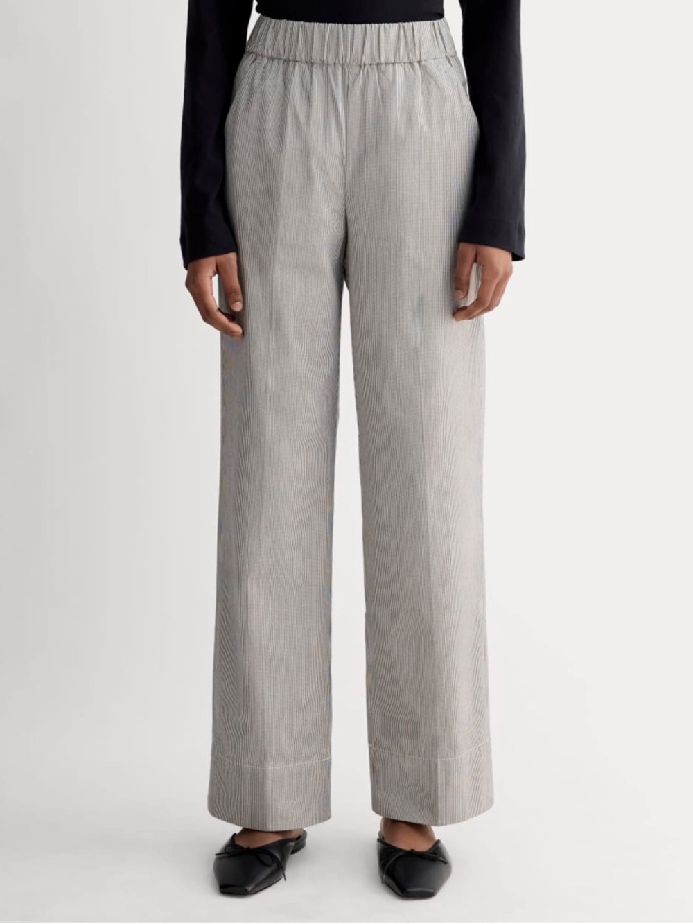 Everlane The Easy Pants Pull On Tan/Khaki White Stripes Organic Cotton Size 6